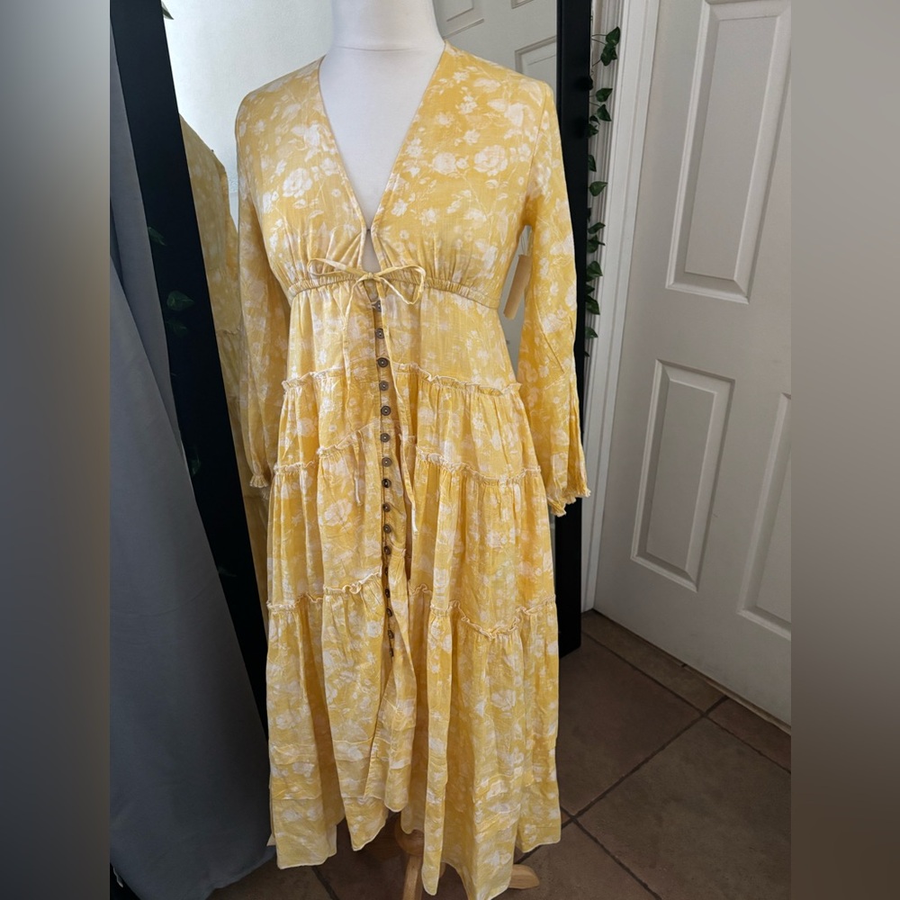 Free People Yellow Floral Maxi Dress